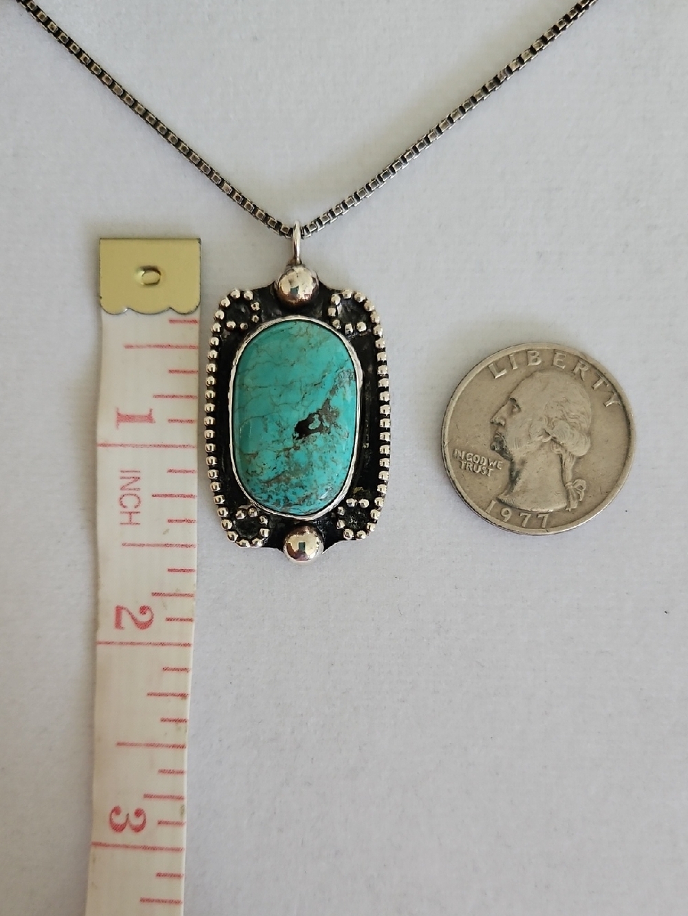 Vintage Sterling Silver Turquoise Pendant - Picture 14 of 15